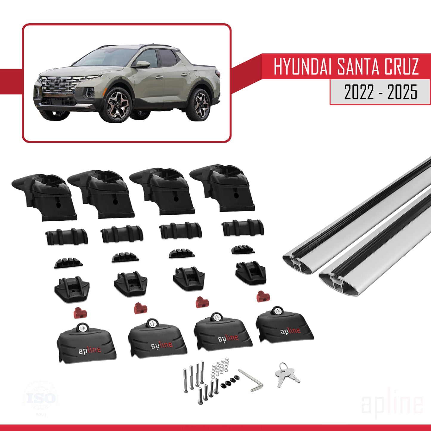 Compatible with Hyundai Santa Cruz (NX4A OB) 2022-2025 ACE-2 Car Roof Rack Cross Bar Grey Aluminium 2 Bars
