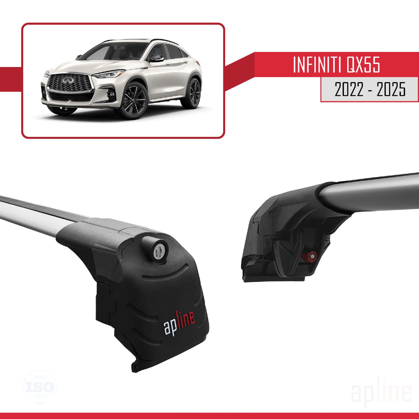 Compatible avec Infiniti QX55 (J55) 2022-2025 ACE-2 Barres de Toit Railing Porte-Bagages de Voiture Gris Aluminium 2 Barres