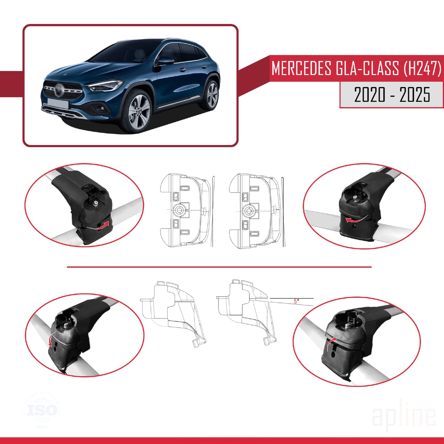 ACE-2 Dakdrager bagagedrager compatibel met Mercedes GLA Klasse 2 (H247) 2020-2025 Spoorstaven Grijs Aluminium 2 Staven