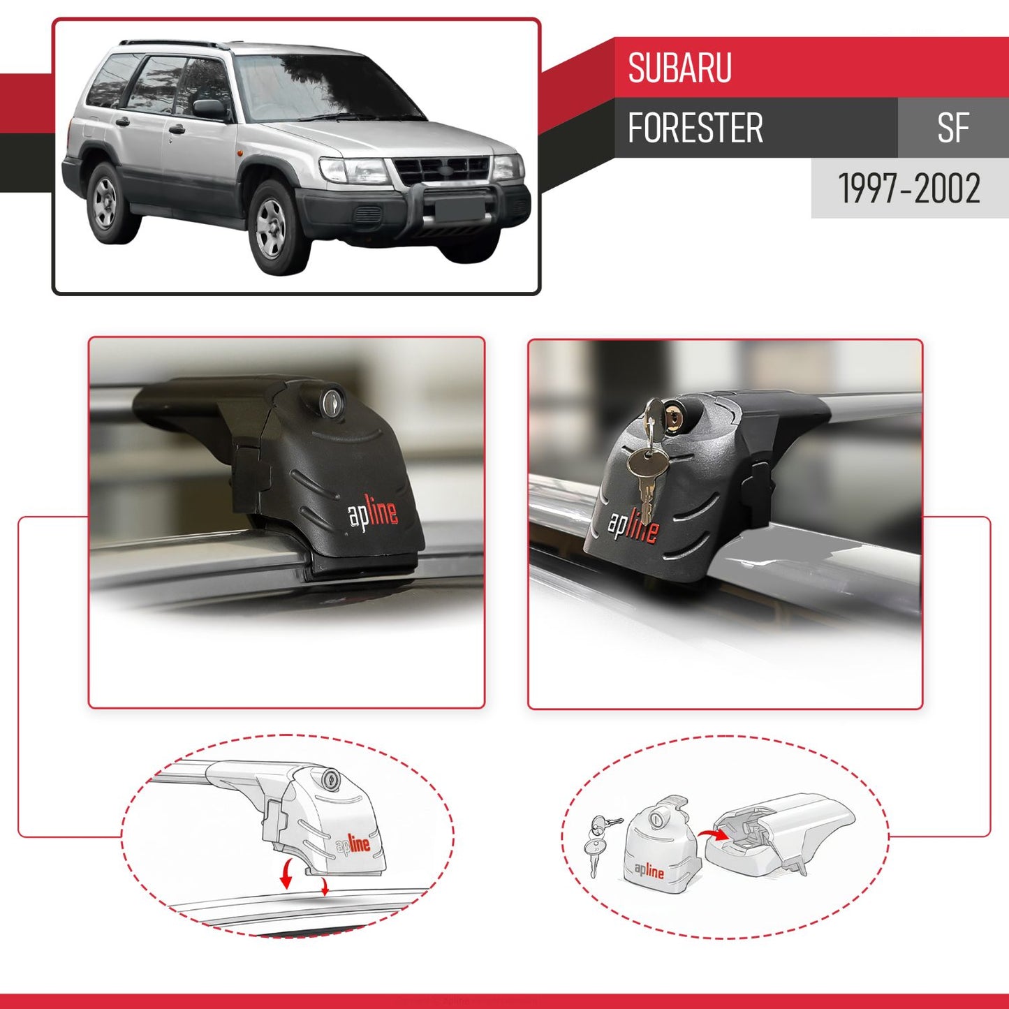 Compatible with Subaru Forester (SF) 1997-2002 ACE-2 Car Roof Rack Cross Bar Grey Aluminium 2 Bars