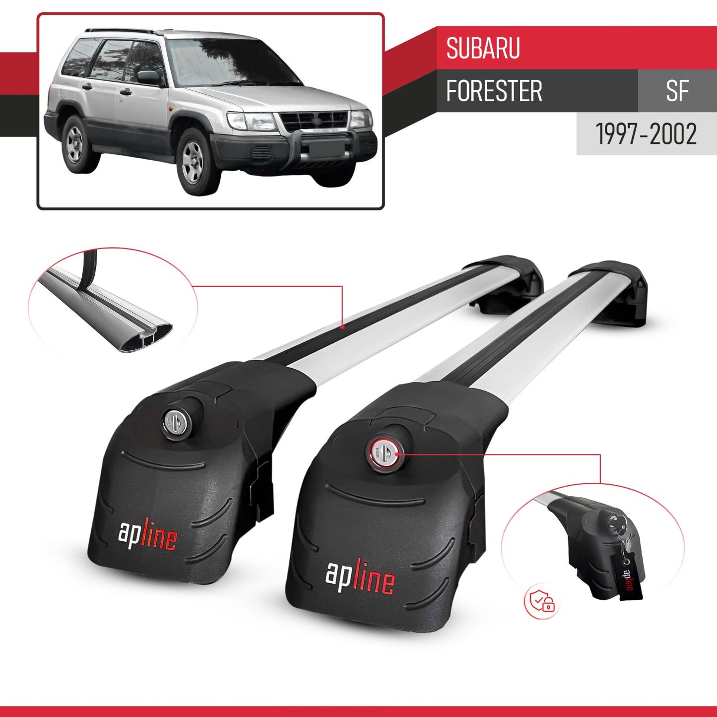 Compatible with Subaru Forester (SF) 1997-2002 ACE-2 Car Roof Rack Cross Bar Grey Aluminium 2 Bars