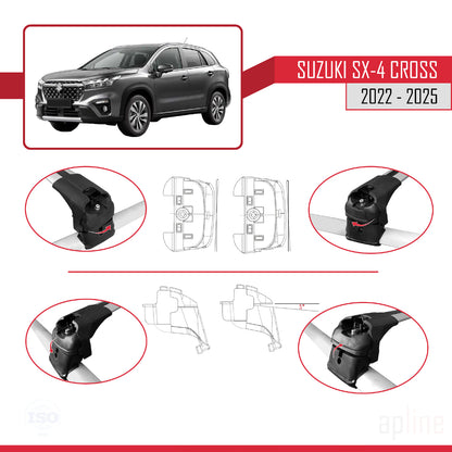 ACE-2 Dakdrager bagagedrager compatibel met Suzuki SX4 S-Cross 4 (JY) 2022-2025 Spoorstaven Grijs Aluminium 2 Staven