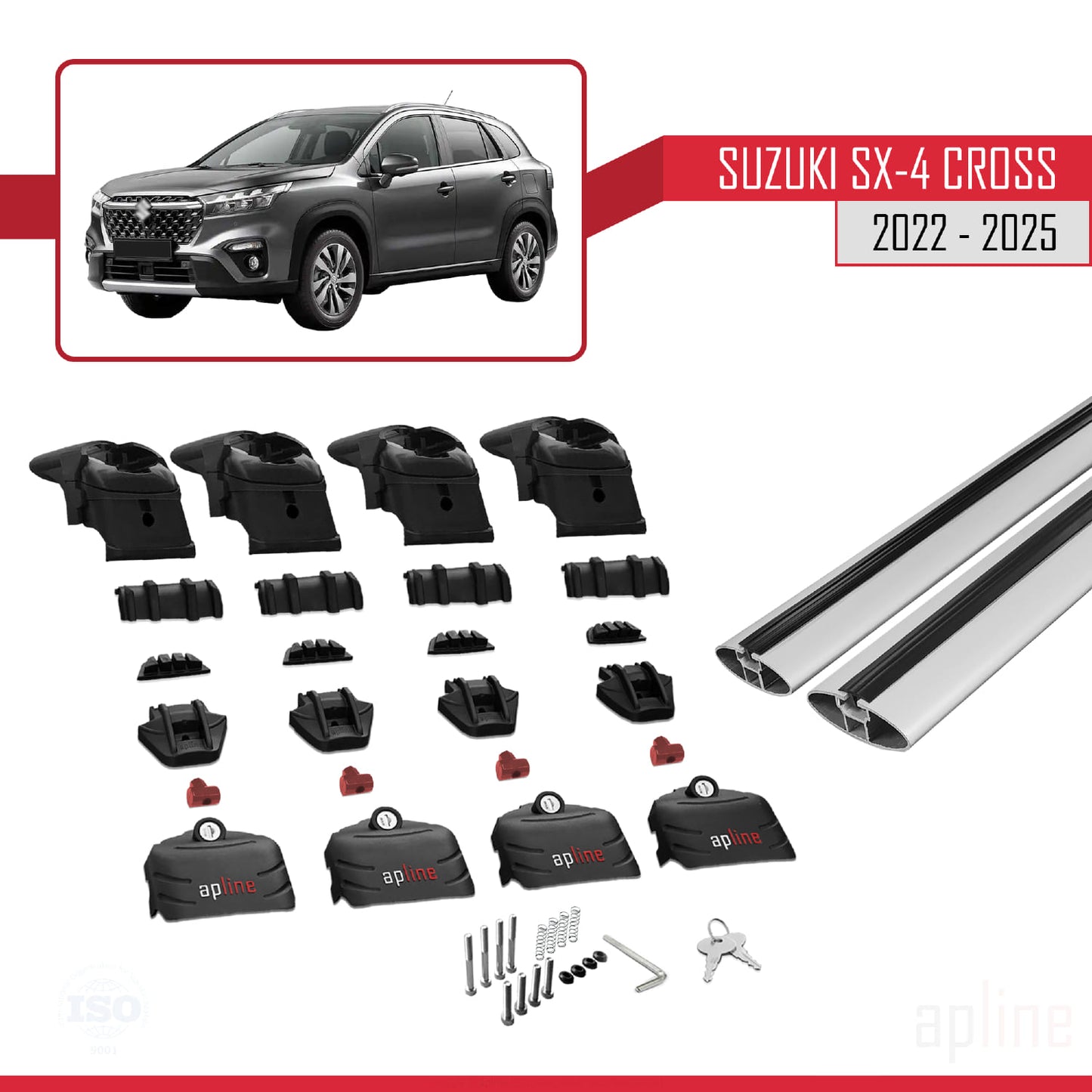 ACE-2 Dakdrager bagagedrager compatibel met Suzuki SX4 S-Cross 4 (JY) 2022-2025 Spoorstaven Grijs Aluminium 2 Staven