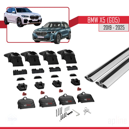 Compatible avec BMW X5 (G05) 2019-2025 ACE-2 Barres de Toit Railing Porte-Bagages de Voiture Gris Aluminium 2 Barres