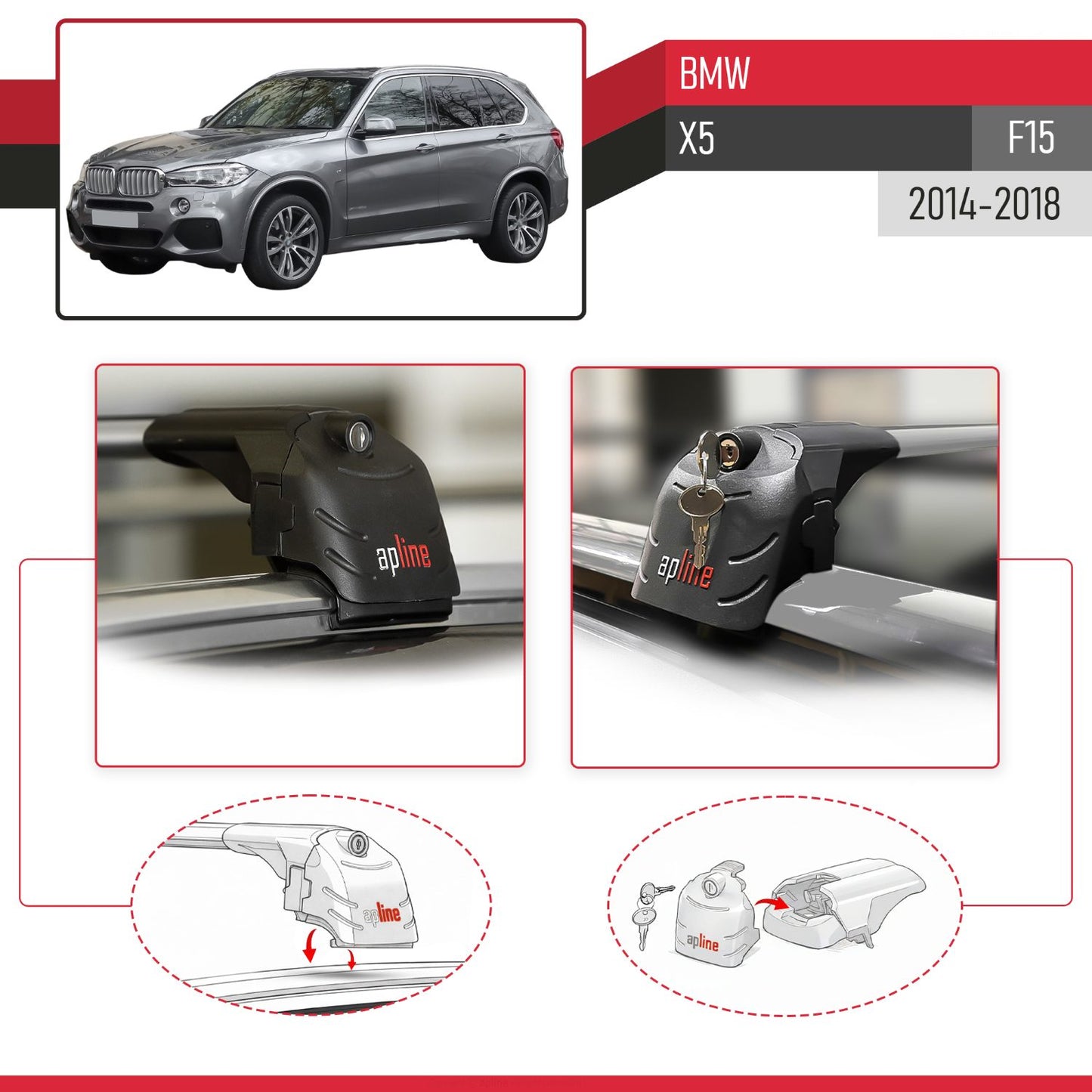ACE-2 Dakdrager bagagedrager compatibel met BMW X5 (F15) 2014-2018 Spoorstaven Grijs Aluminium 2 Staven