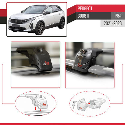 Compatible with Peugeot 3008 II (P84) Post-Facelift 2021-2023 ACE-2 Car Roof Rack Cross Bar Grey Aluminium 2 Bars