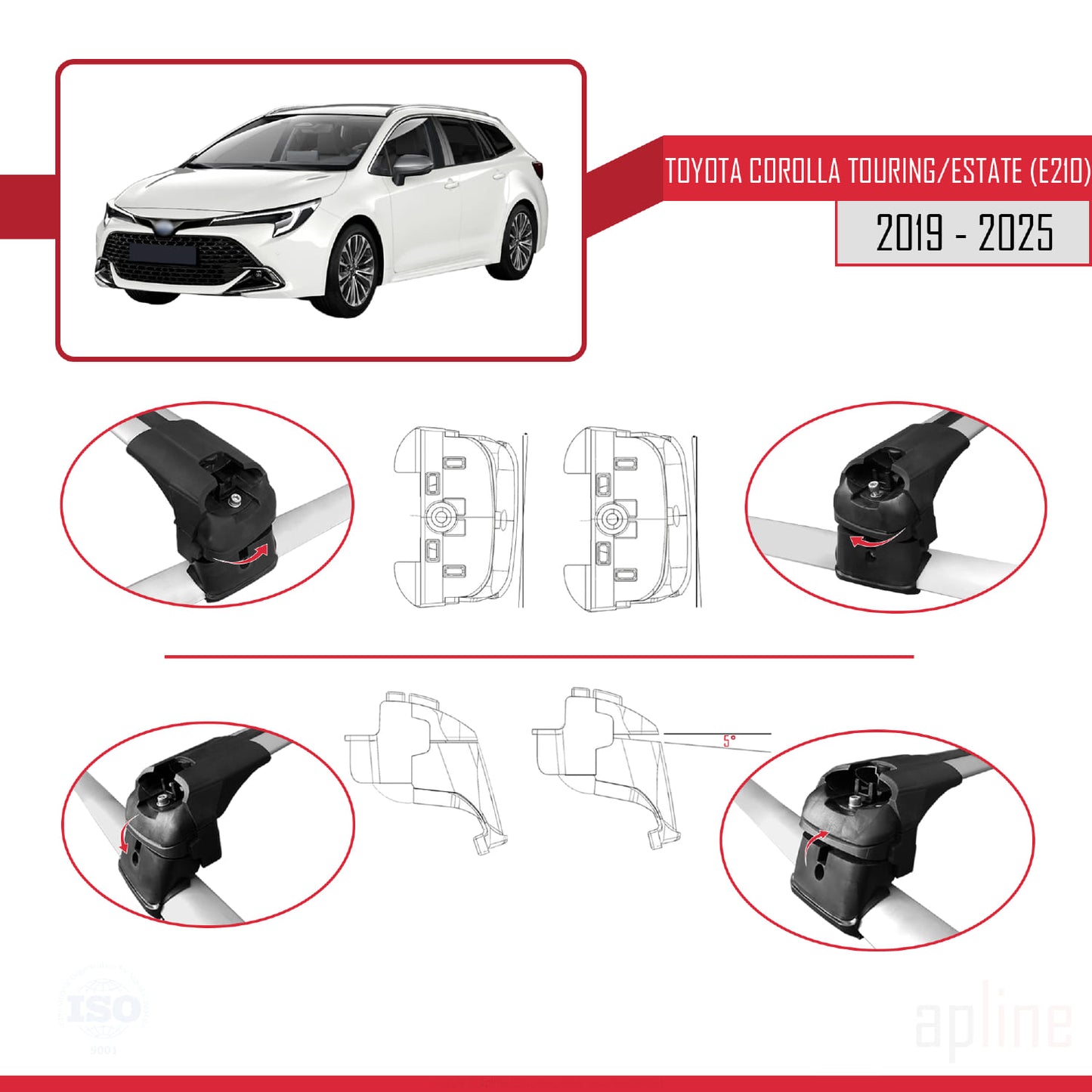 ACE-2 Dakdrager bagagedrager compatibel voor Toyota Corolla Touring (E210) 2019-2025 Spoorstaven Grijs Aluminium 2 Staven