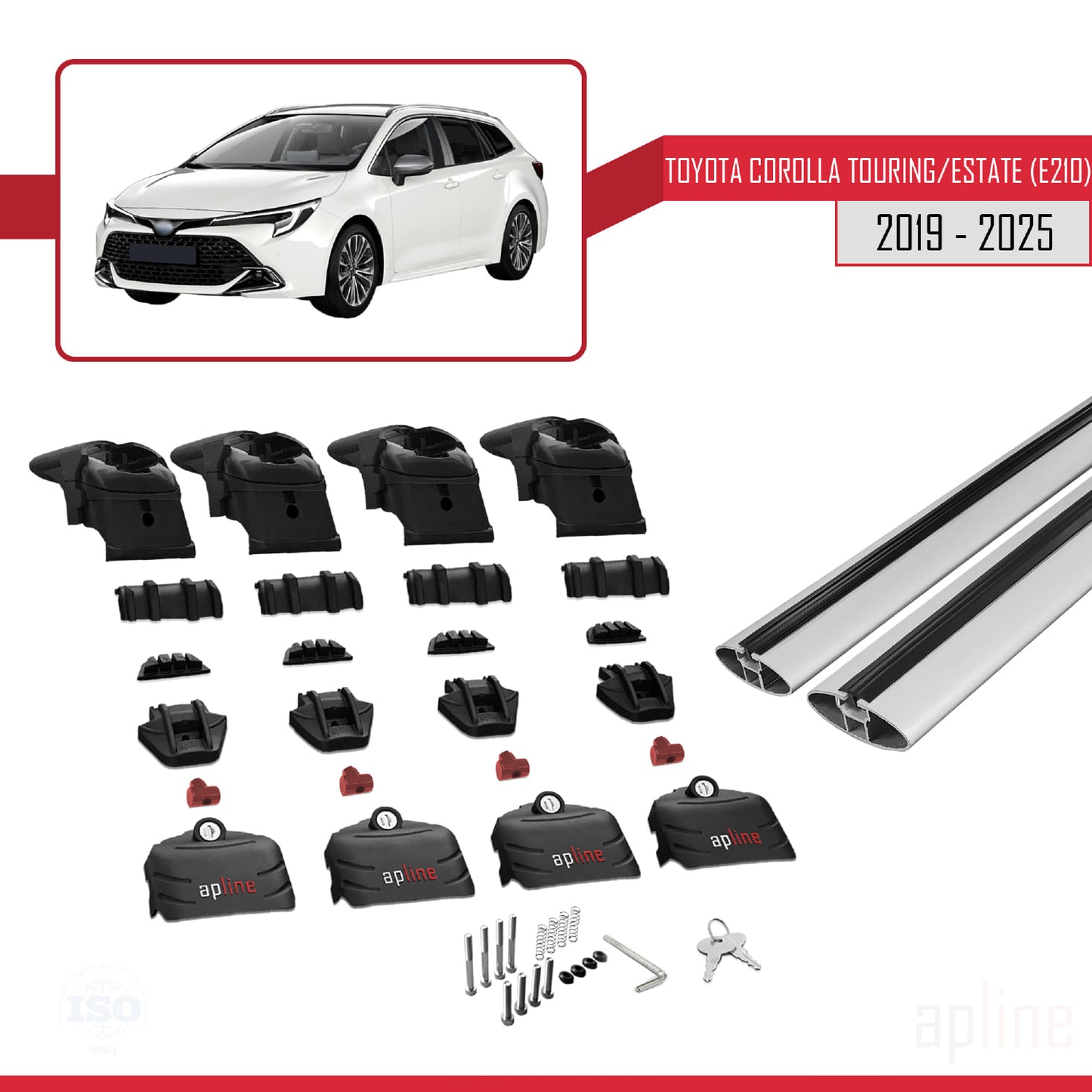 ACE-2 Dakdrager bagagedrager compatibel voor Toyota Corolla Touring (E210) 2019-2025 Spoorstaven Grijs Aluminium 2 Staven