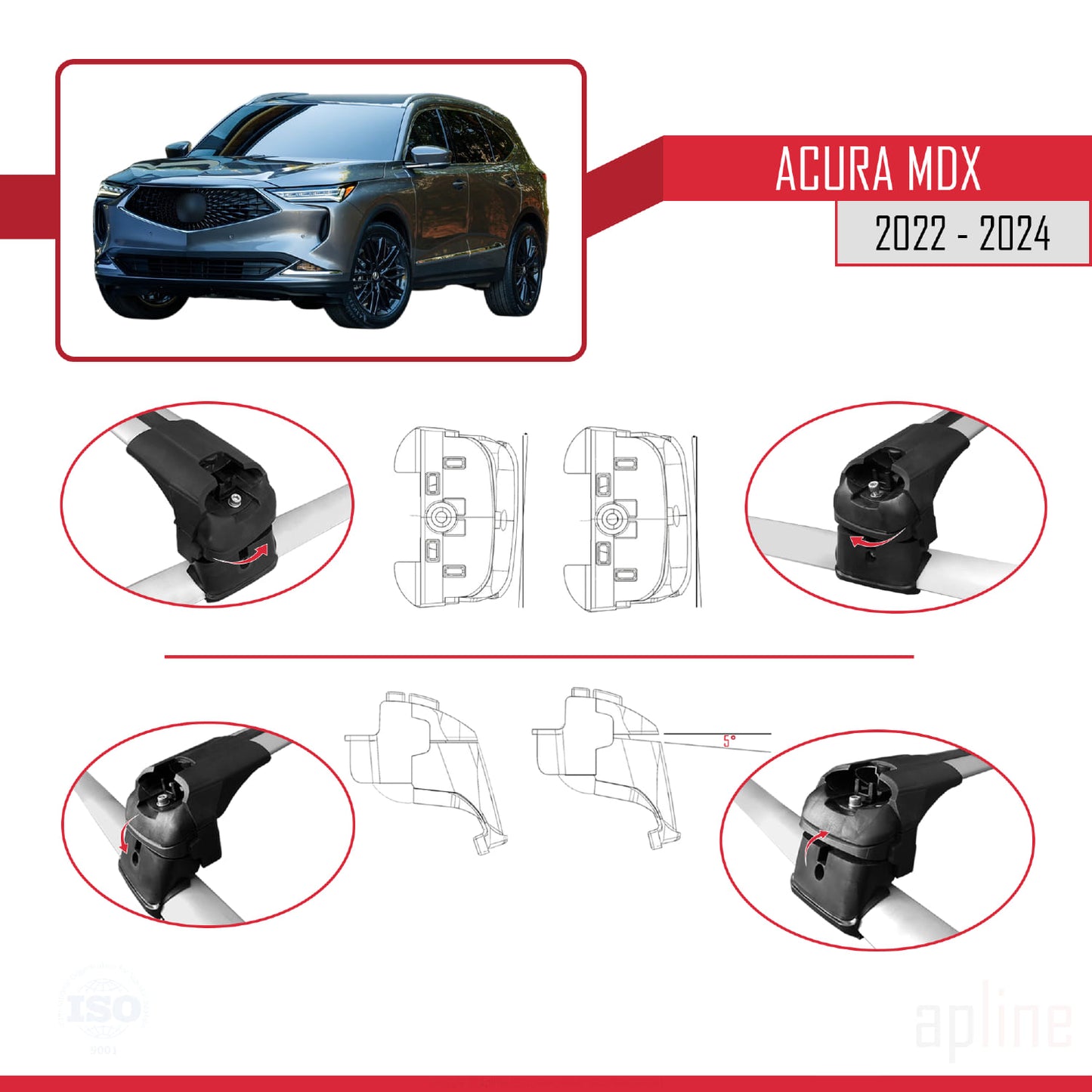 Compatible avec Acura MDX 2022-2024 ACE-2 Barres de Toit Railing Porte-Bagages de Voiture Gris Aluminium 2 Barres