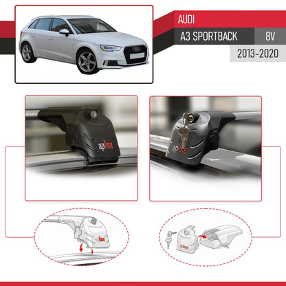 ACE-2 Dakdrager bagagedrager compatibel met Audi A3 Sportback 2015-2020 Spoorstaven Grijs Aluminium 2 Staven