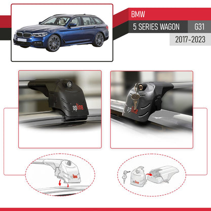 ACE-2 Dakdrager bagagedrager compatibel met BMW 5 Series G31 Wagon 2017-2023 Spoorstaven Grijs Aluminium 2 Staven