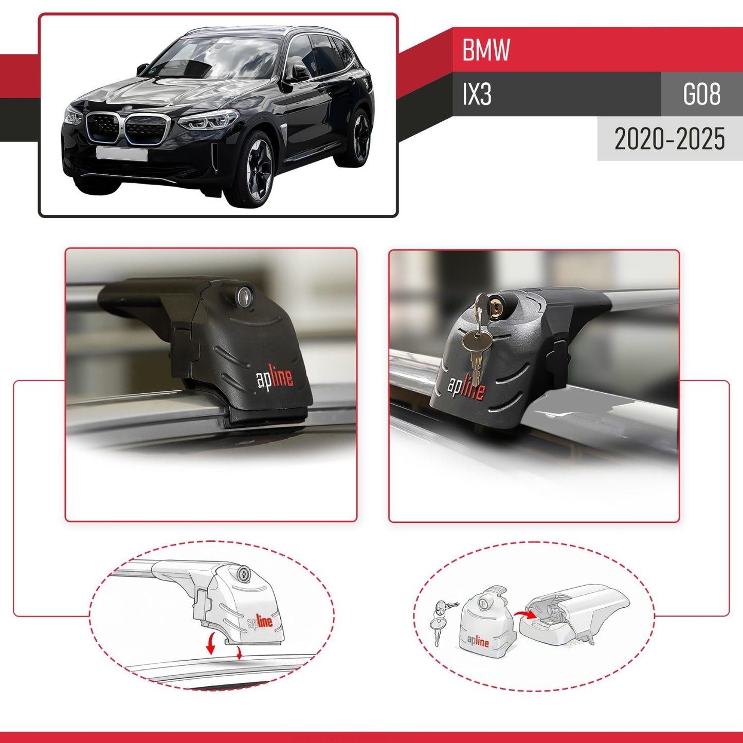 ACE-2 Dakdrager bagagedrager compatibel met BMW iX3 G08 2021-2024 Spoorstaven Grijs Aluminium 2 Staven