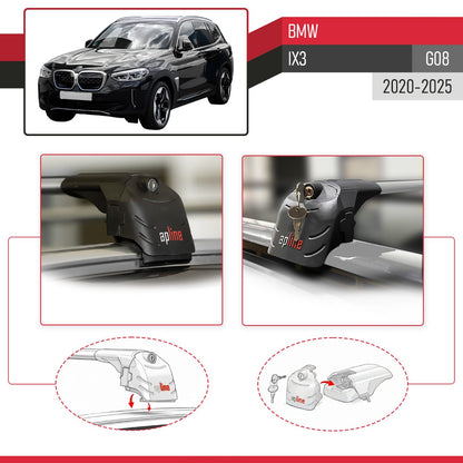 ACE-2 Dakdrager bagagedrager compatibel met BMW iX3 G08 2021-2024 Spoorstaven Grijs Aluminium 2 Staven