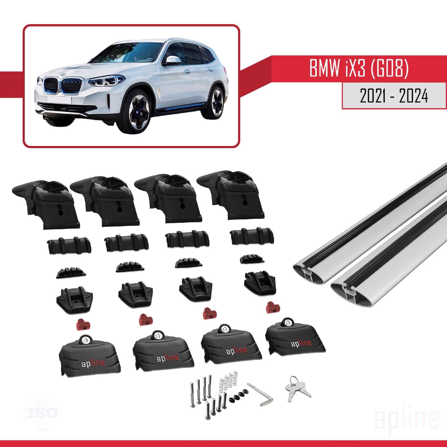 Compatible avec BMW iX3 G08 2021-2024 ACE-2 Barres de Toit Railing Porte-Bagages de Voiture Gris Aluminium 2 Barres