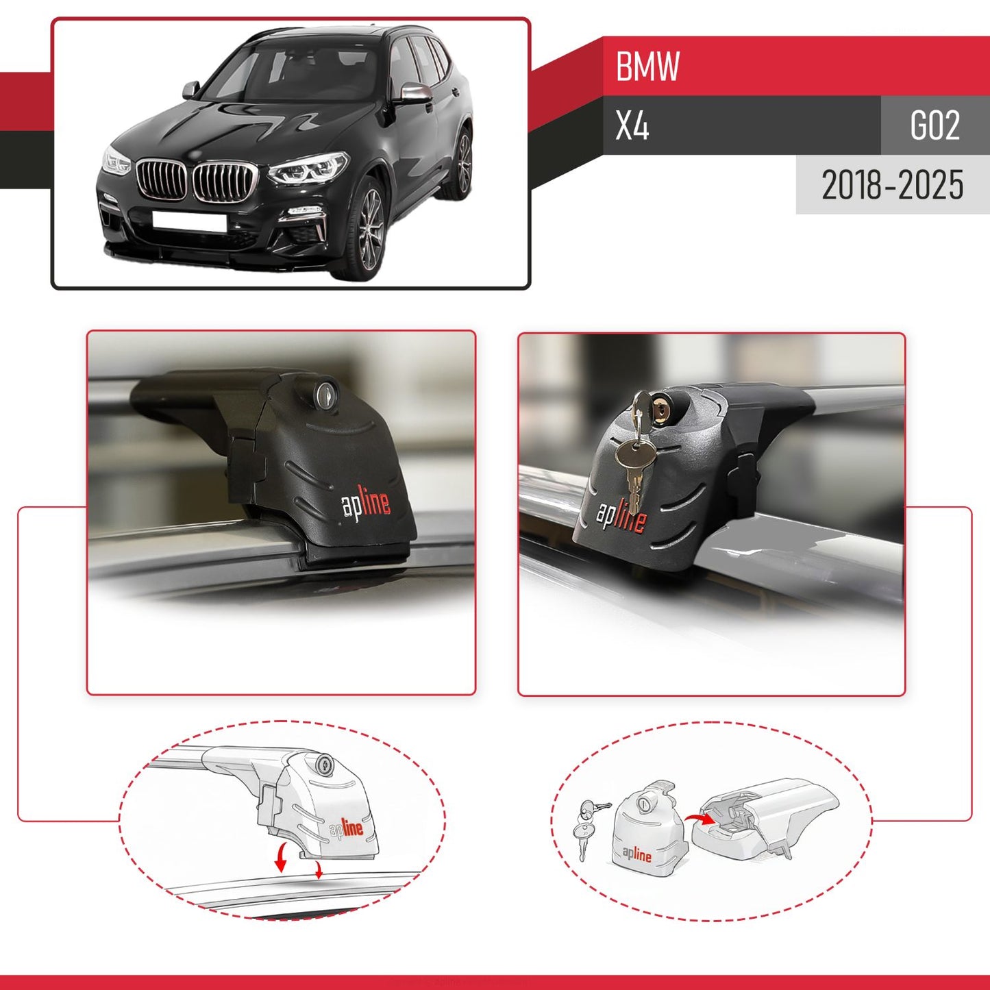 ACE-2 Dakdrager bagagedrager compatibel met BMW X4 (G02) 2018-2023 Spoorstaven Grijs Aluminium 2 Staven