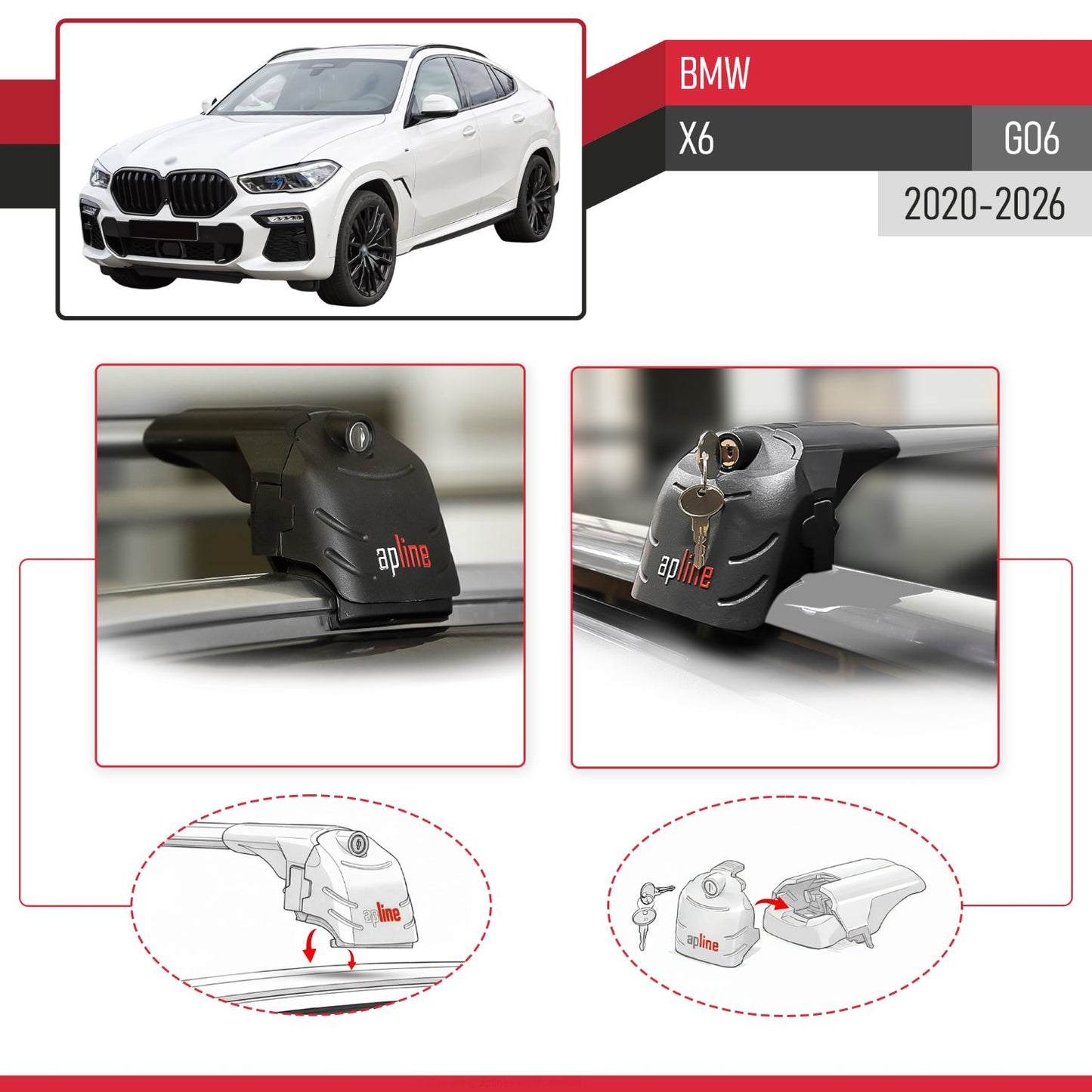 ACE-2 Dakdrager bagagedrager compatibel met BMW X6 (G06) 2020-2025 Spoorstaven Grijs Aluminium 2 Staven