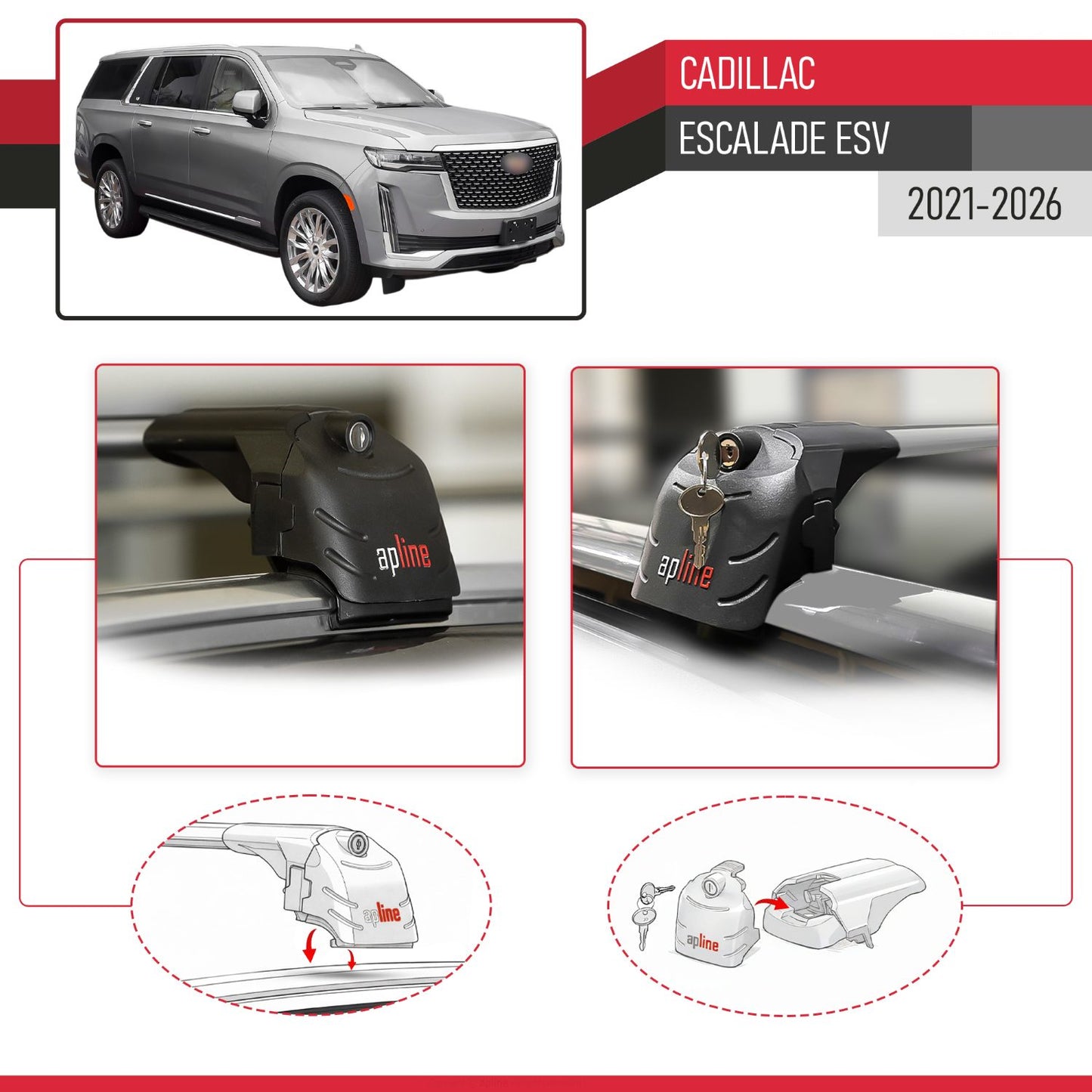 ACE-2 Dakdrager bagagedrager compatibel met Cadillac Escalade ESV 2021-2024 Spoorstaven Grijs Aluminium 2 Staven