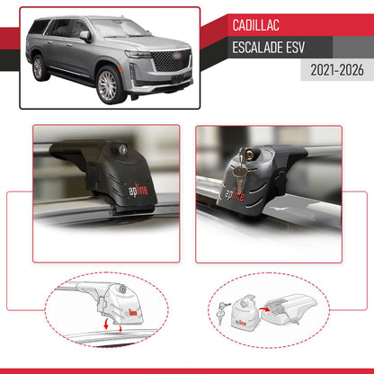 ACE-2 Dakdrager bagagedrager compatibel met Cadillac Escalade ESV 2021-2024 Spoorstaven Grijs Aluminium 2 Staven