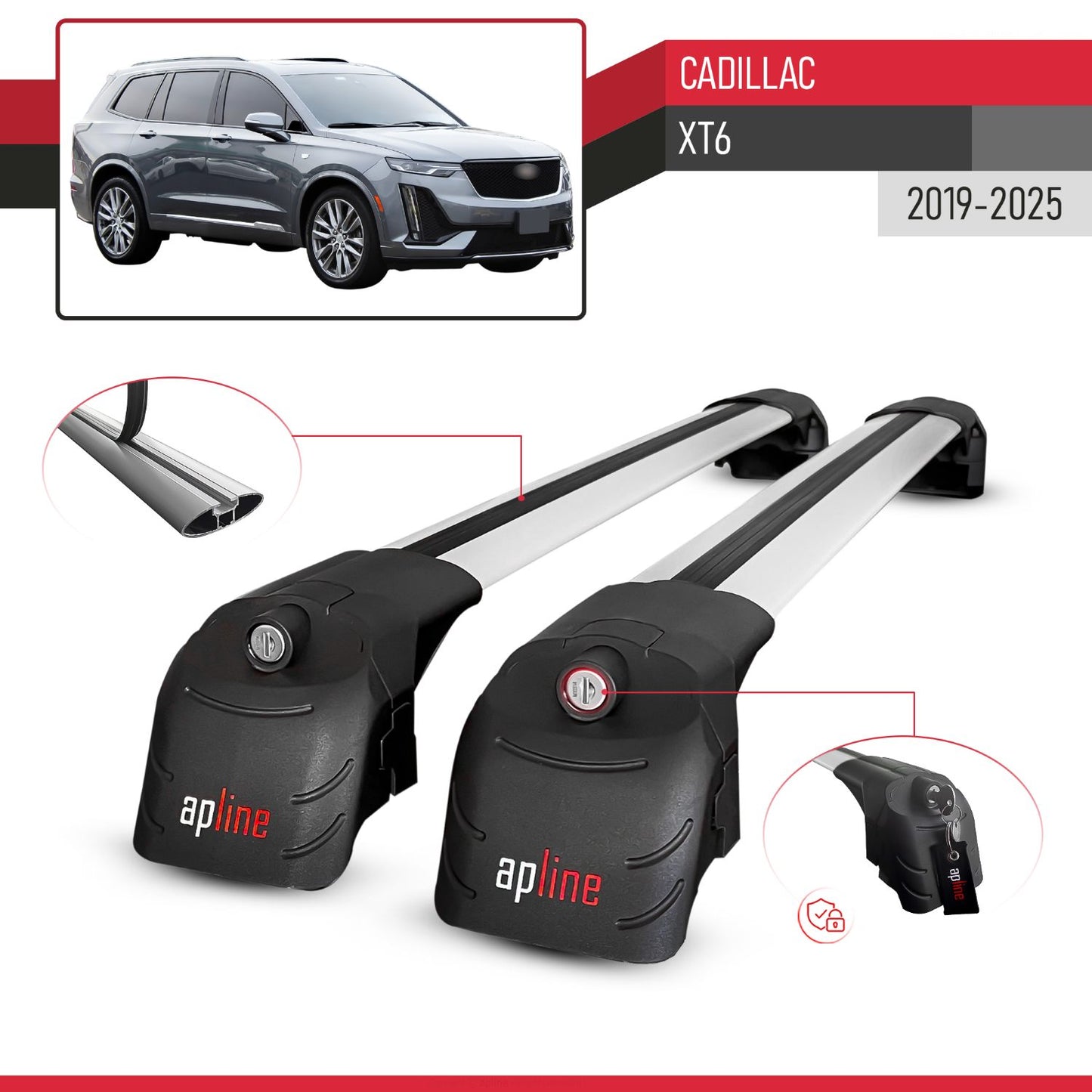 ACE-2 Dakdrager bagagedrager compatibel met Cadillac XT6 2020-2024 Spoorstaven Grijs Aluminium 2 Staven