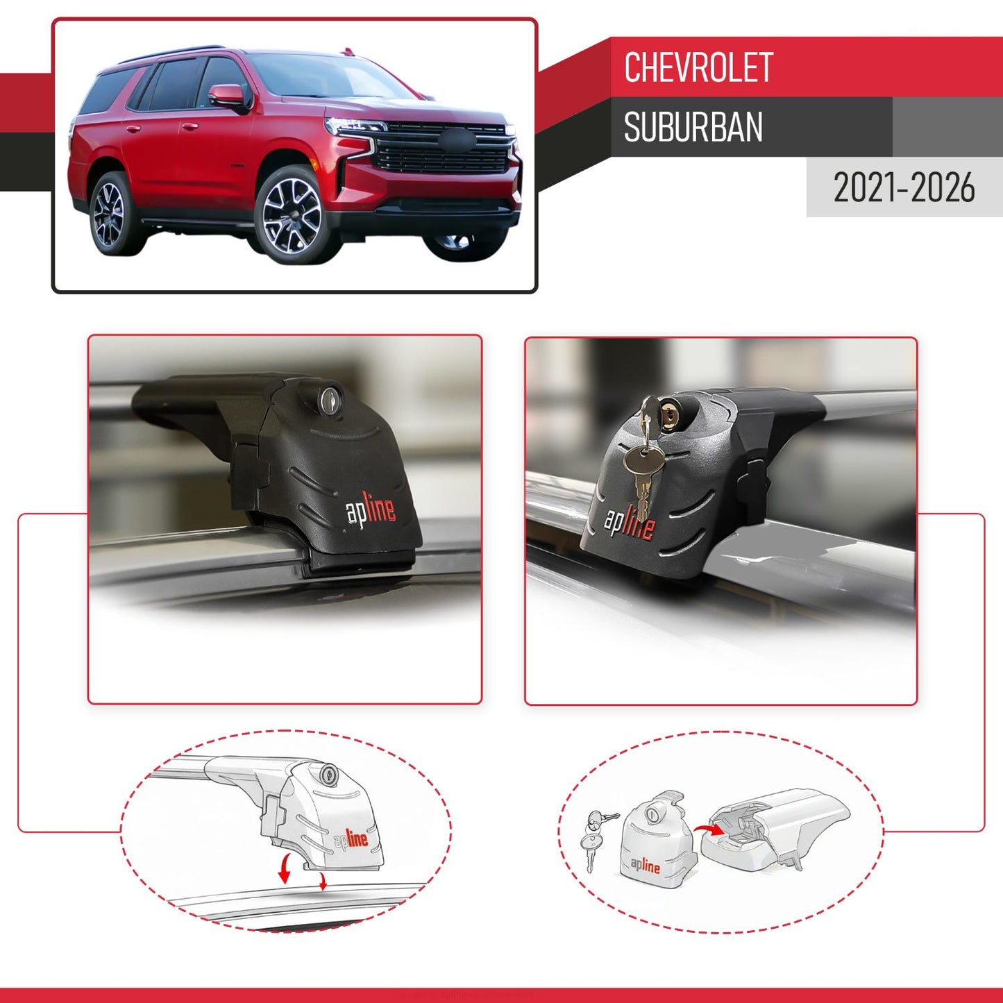 ACE-2 Dakdrager bagagedrager compatibel met Chevrolet Suburban 2021-2024 Spoorstaven Grijs Aluminium 2 Staven