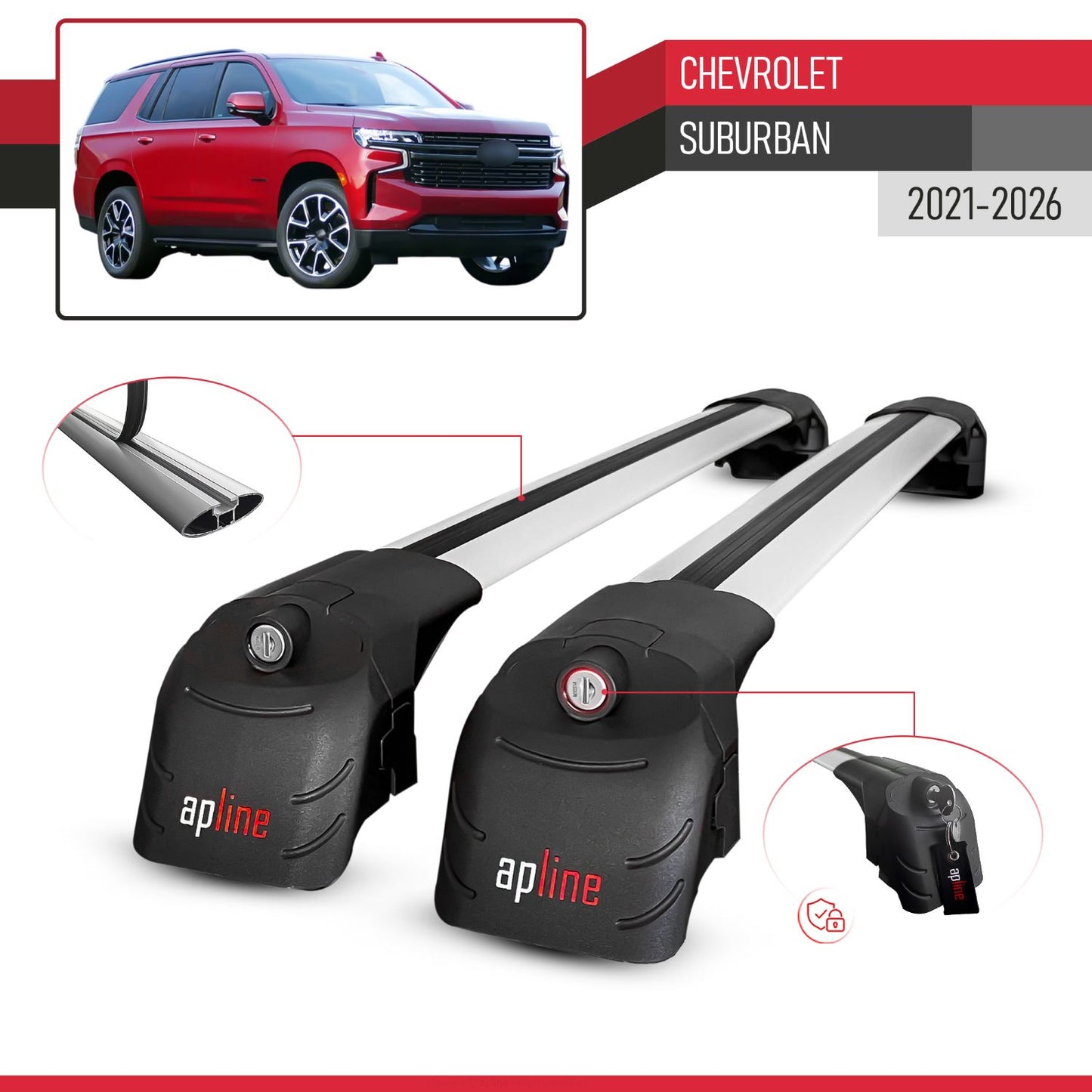 ACE-2 Dakdrager bagagedrager compatibel met Chevrolet Suburban 2021-2024 Spoorstaven Grijs Aluminium 2 Staven