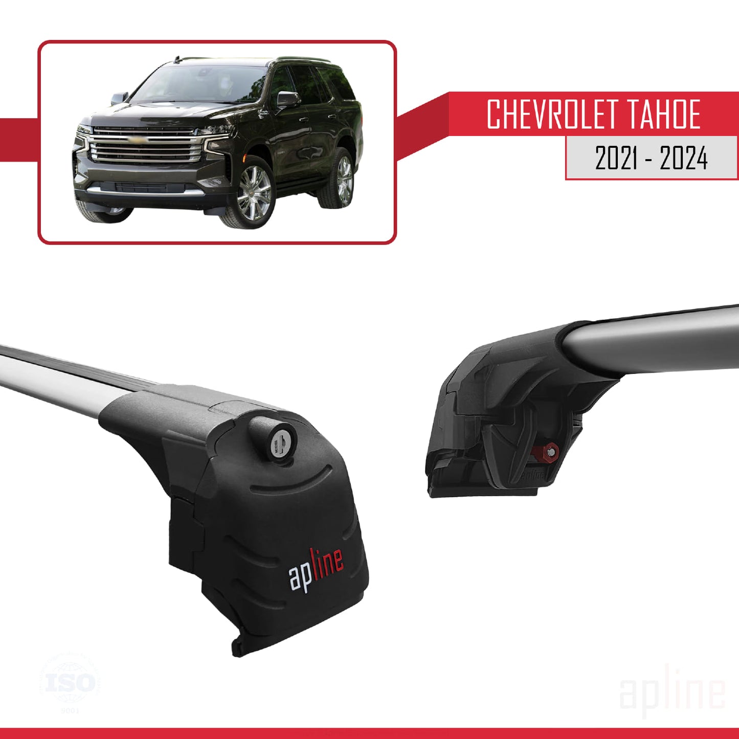 Compatible avec Chevrolet Tahoe 2021-2024 ACE-2 Barres de Toit Railing Porte-Bagages de Voiture Gris Aluminium 2 Barres