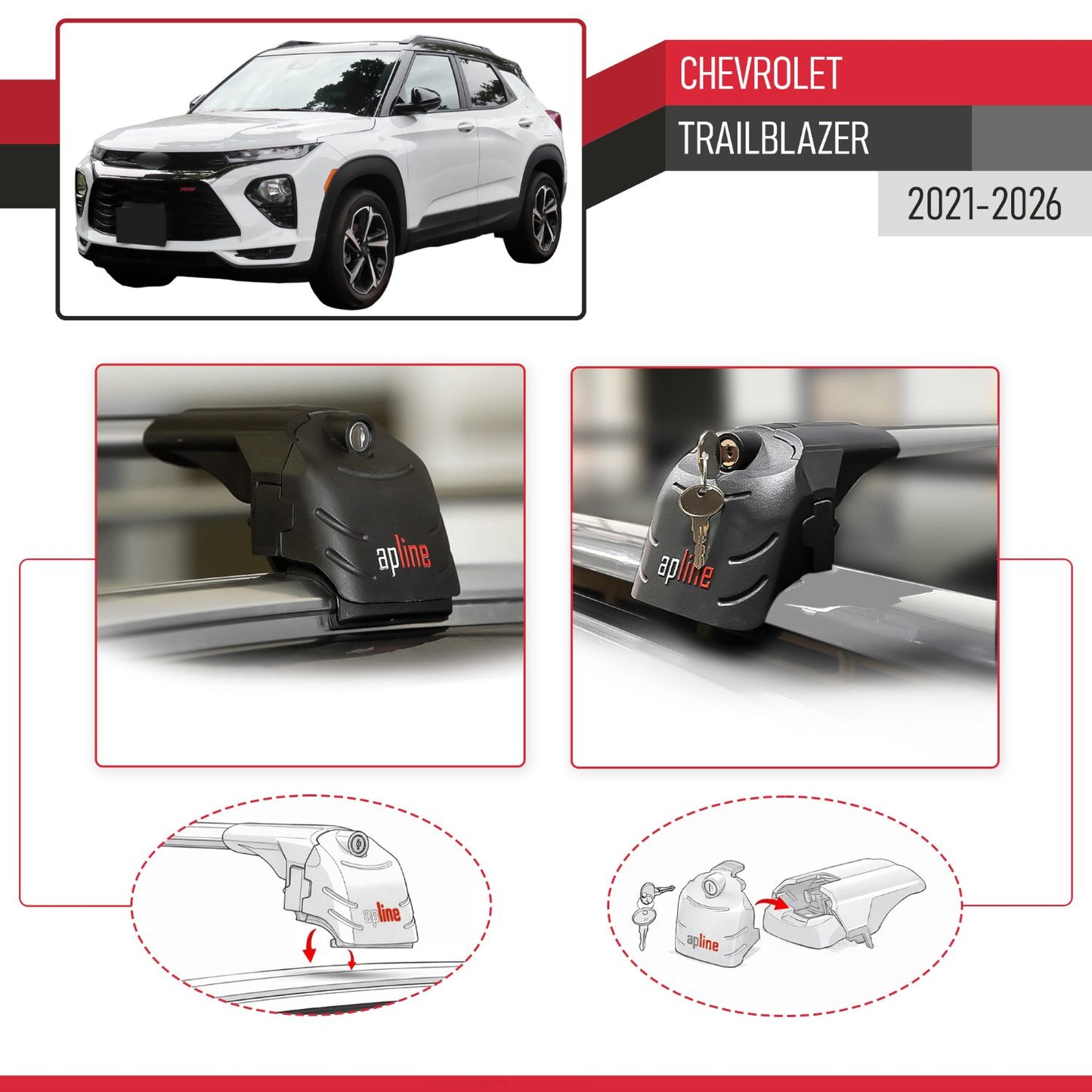 ACE-2 Dakdrager bagagedrager compatibel met Chevrolet Trailblazer 2021-2024 Spoorstaven Grijs Aluminium 2 Staven