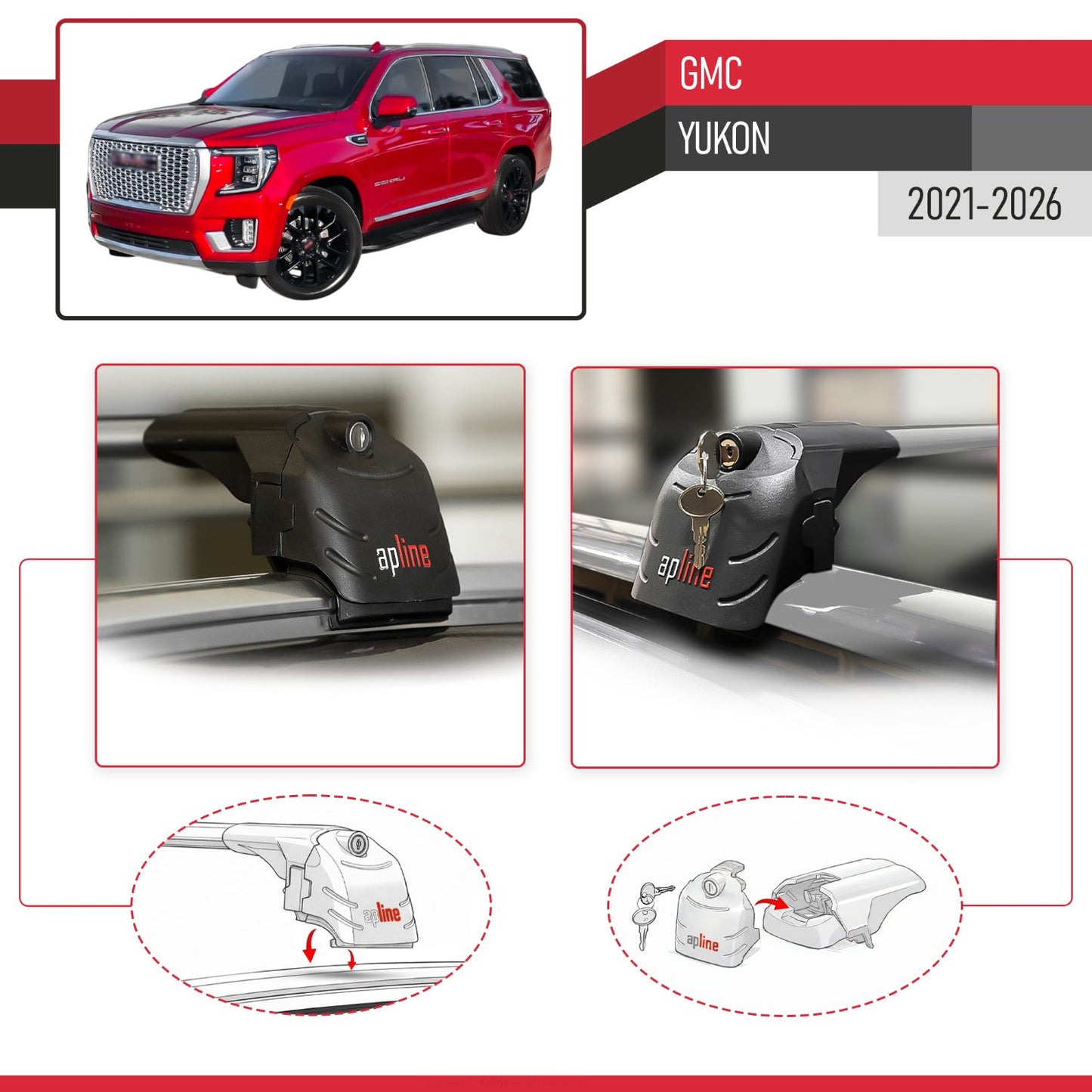 ACE-2 Dakdrager bagagedrager compatibel met GMC Yukon 2021-2024 Spoorstaven Grijs Aluminium 2 Staven