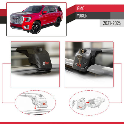 ACE-2 Dakdrager bagagedrager compatibel met GMC Yukon 2021-2024 Spoorstaven Grijs Aluminium 2 Staven
