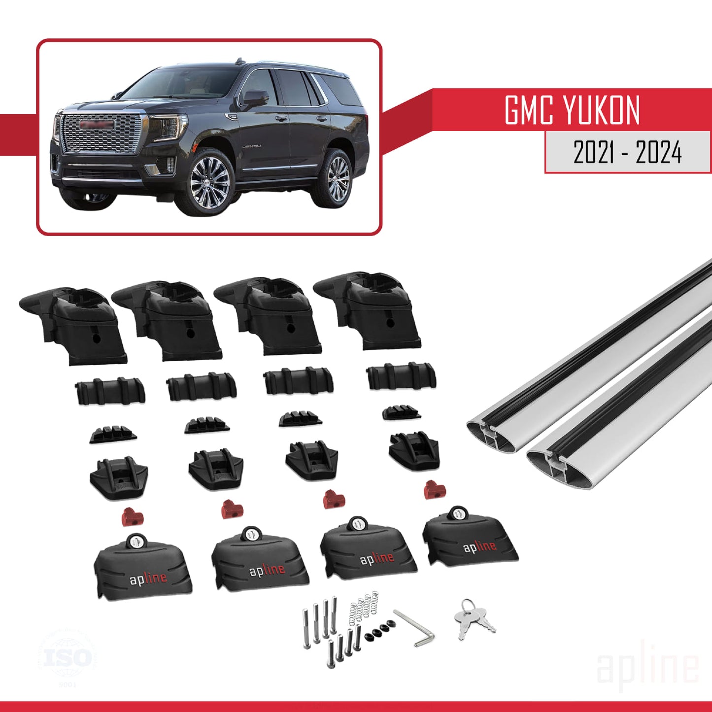 Compatible with GMC Yukon 2021-2024 ACE-2 Car Roof Rack Cross Bar Grey Aluminium 2 Bars