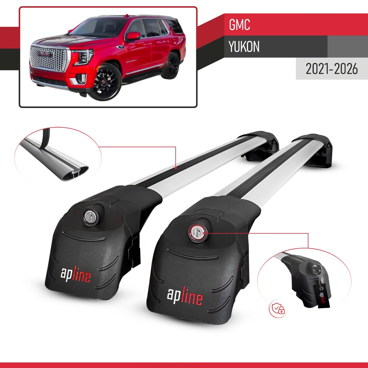 ACE-2 Dakdrager bagagedrager compatibel met GMC Yukon 2021-2024 Spoorstaven Grijs Aluminium 2 Staven