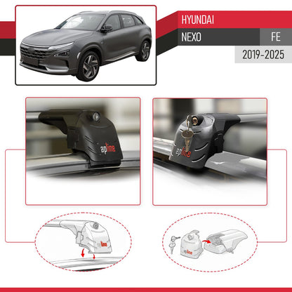 ACE-2 Dakdrager bagagedrager compatibel met Hyundai Nexo 2019-2023 Spoorstaven Grijs Aluminium 2 Staven