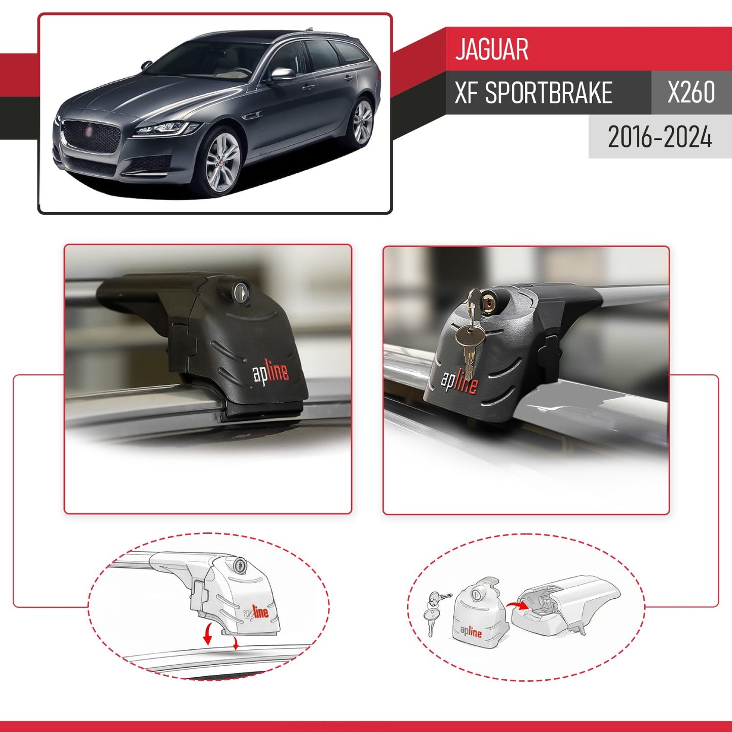 ACE-2 Dakdrager bagagedrager compatibel met Jaguar XF S 2018-2024 Spoorstaven Grijs Aluminium 2 Staven