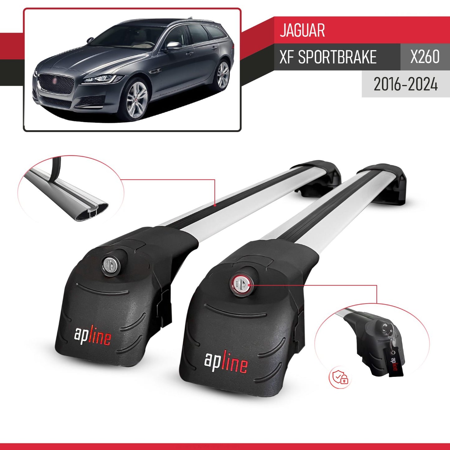 ACE-2 Dakdrager bagagedrager compatibel met Jaguar XF S 2018-2024 Spoorstaven Grijs Aluminium 2 Staven