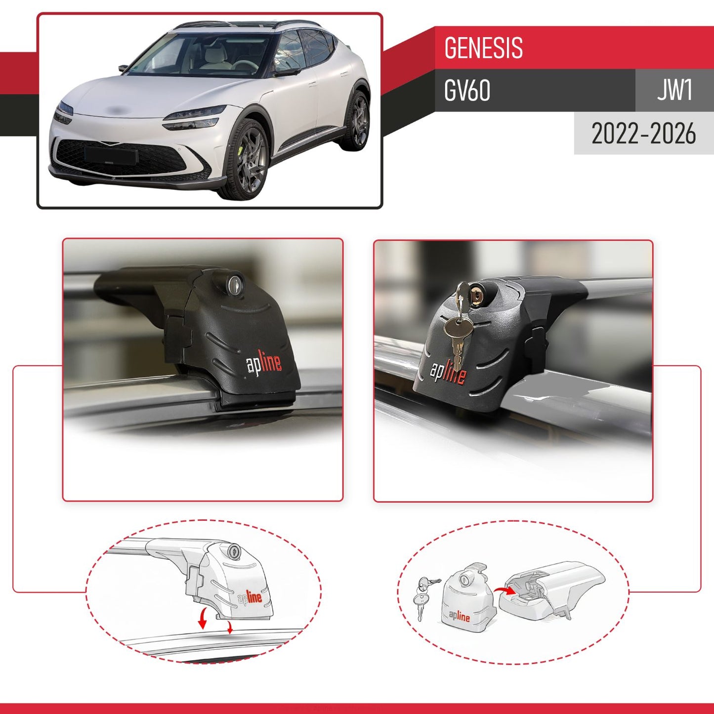 ACE-2 Dakdrager bagagedrager compatibel met Genesis GV60 2023-2024 Spoorstaven Grijs Aluminium 2 Staven