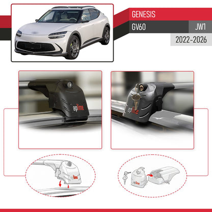 ACE-2 Dakdrager bagagedrager compatibel met Genesis GV60 2023-2024 Spoorstaven Grijs Aluminium 2 Staven