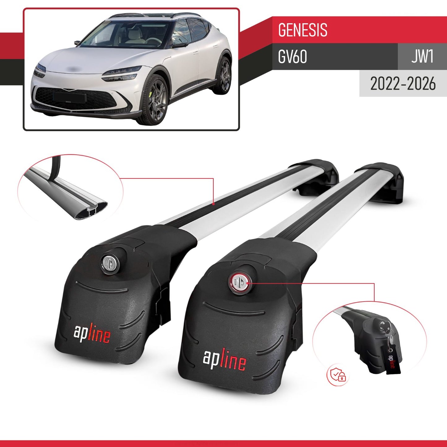 ACE-2 Dakdrager bagagedrager compatibel met Genesis GV60 2023-2024 Spoorstaven Grijs Aluminium 2 Staven