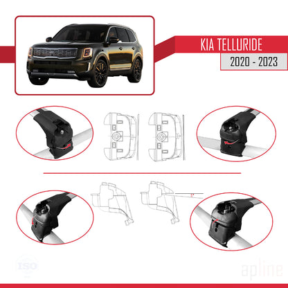 Compatible avec Kia Telluride 2020-2024  ACE-2 Barres de Toit Railing Porte-Bagages de Voiture Gris Aluminium 2 Barres