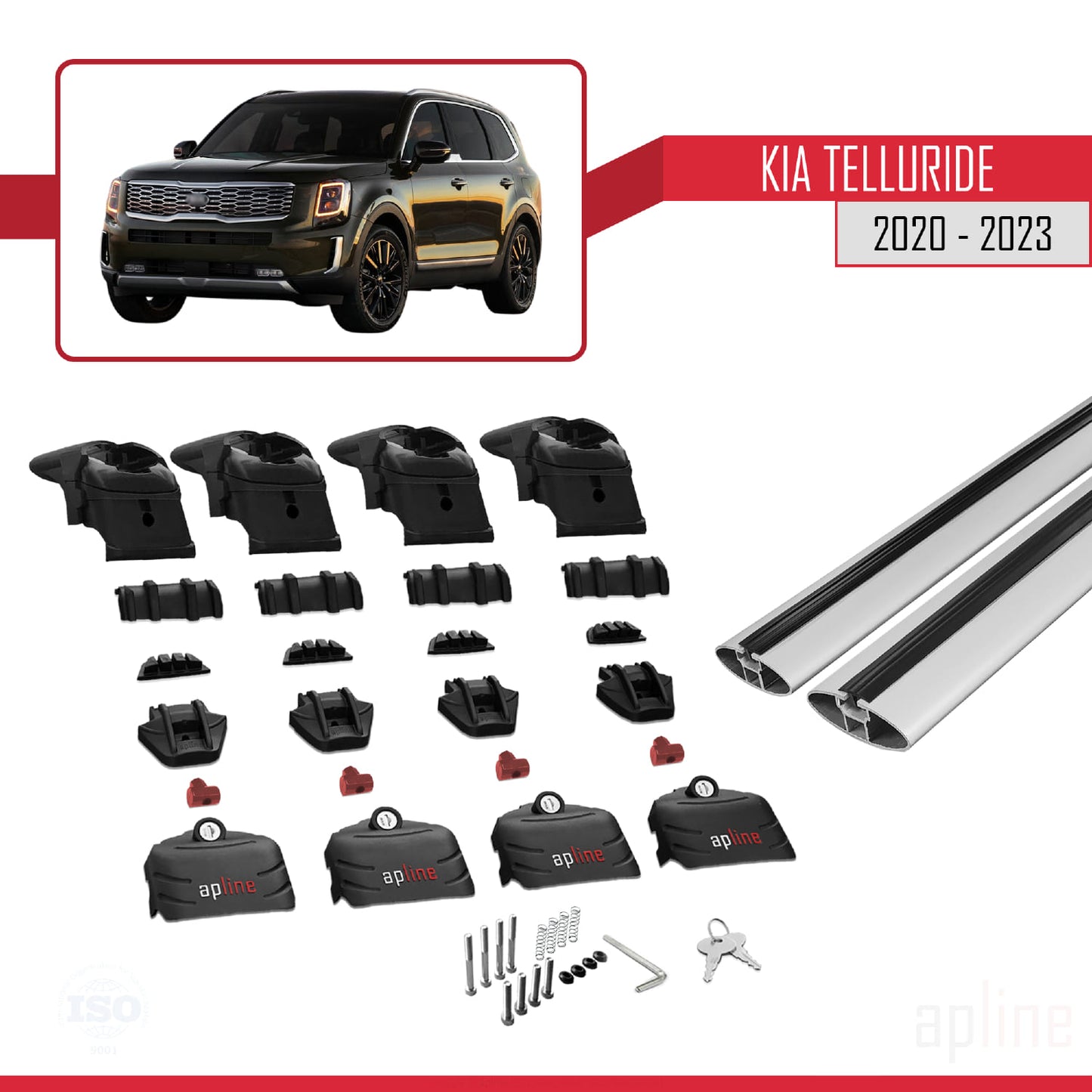 Compatible avec Kia Telluride 2020-2024  ACE-2 Barres de Toit Railing Porte-Bagages de Voiture Gris Aluminium 2 Barres