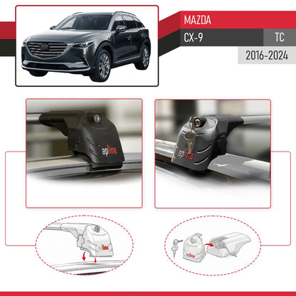 Compatible with Mazda CX-9 2016-2023 ACE-2 Car Roof Rack Cross Bar Grey Aluminium 2 Bars
