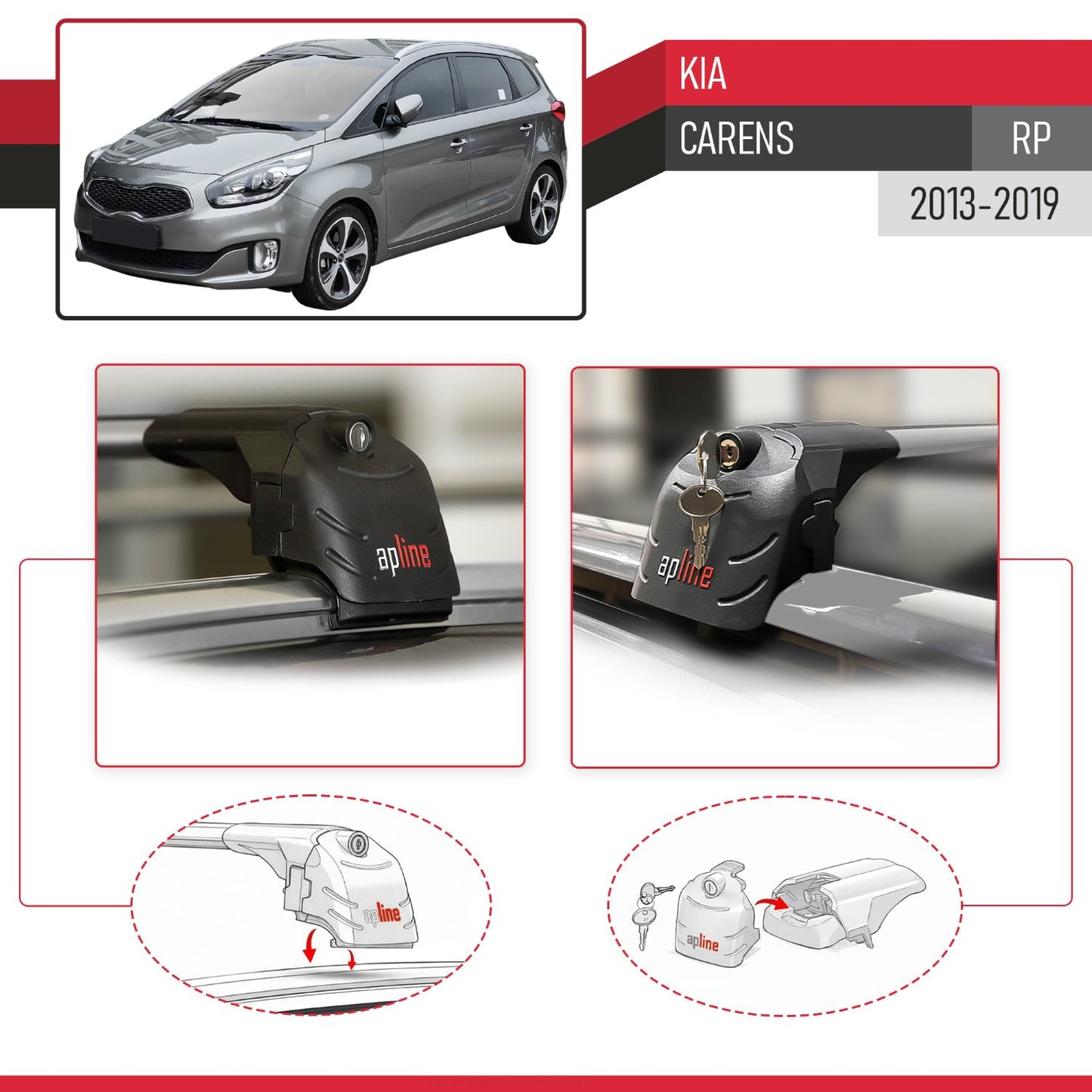 ACE-2 Dakdrager bagagedrager compatibel met Kia Carens 2013-2019 Spoorstaven Grijs Aluminium 2 Staven