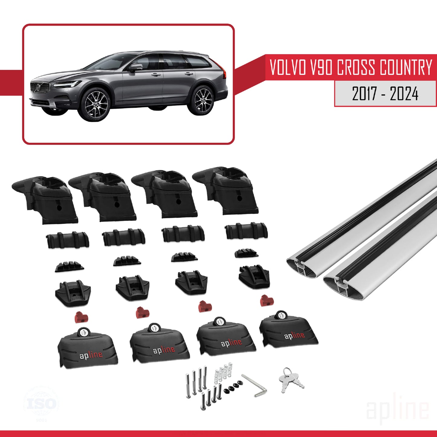 Compatible avec Volvo V90 Cross Country 2017-2024 ACE-2 Barres de Toit Railing Porte-Bagages de Voiture Gris Aluminium 2 Barres