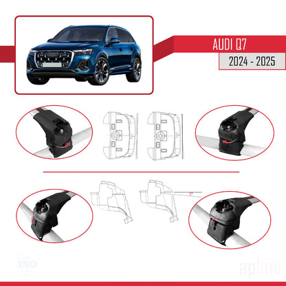 Compatible avec Audi Q7 2024-2025 ACE-2 Barres de Toit Railing Porte-Bagages de Voiture Gris Aluminium 2 Barres