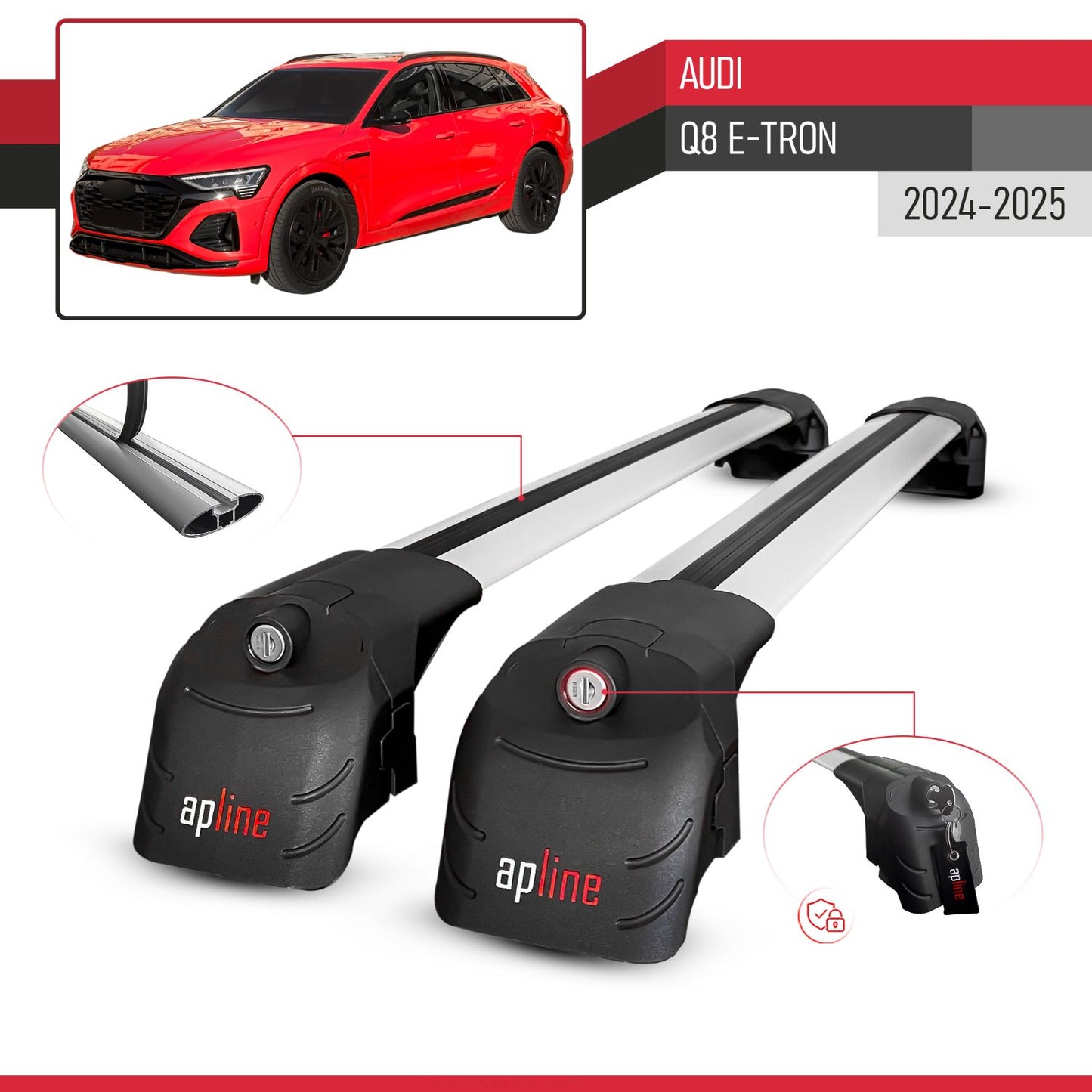 ACE-2 Dakdrager bagagedrager compatibel met Audi Q8 e-Tron 2024-2025 Spoorstaven Grijs Aluminium 2 Staven