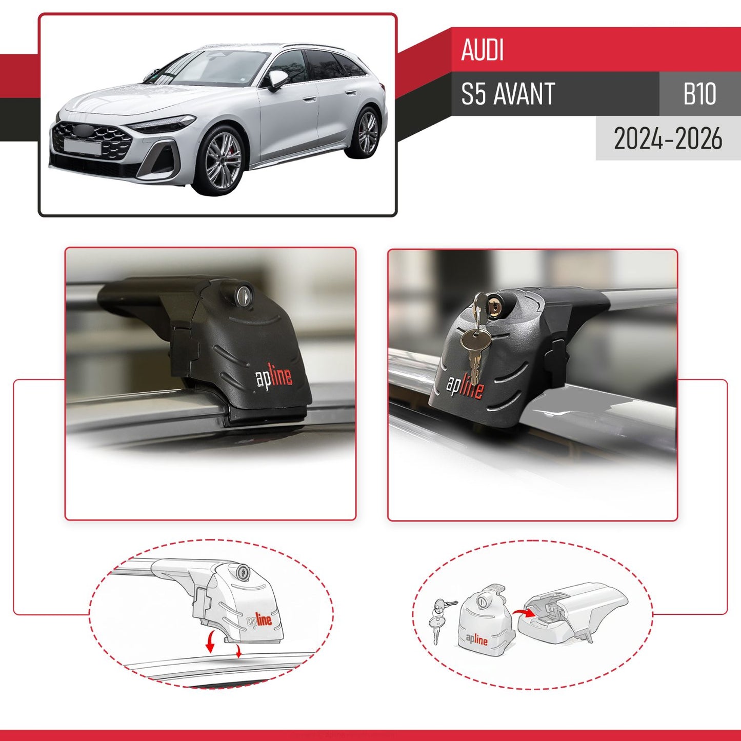 ACE-2 Dakdrager bagagedrager compatibel met Audi S5 Avant 2024-2025 Spoorstaven Grijs Aluminium 2 Staven