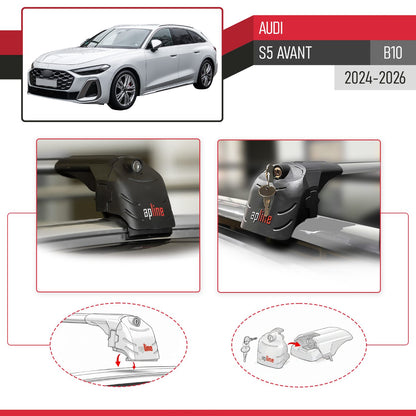 ACE-2 Dakdrager bagagedrager compatibel met Audi S5 Avant 2024-2025 Spoorstaven Grijs Aluminium 2 Staven