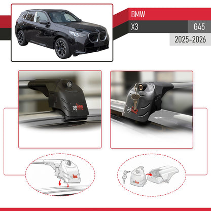 ACE-2 Dakdrager bagagedrager compatibel met BMW X3 (G45) 2025 Spoorstaven Grijs Aluminium 2 Staven