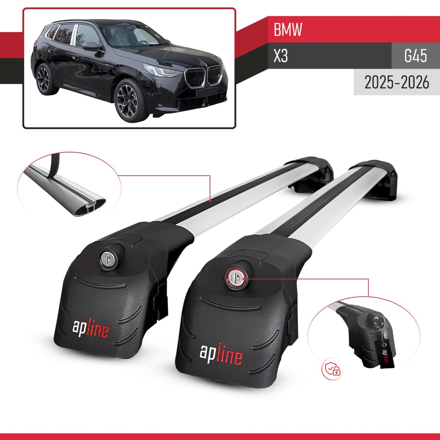 ACE-2 Dakdrager bagagedrager compatibel met BMW X3 (G45) 2025 Spoorstaven Grijs Aluminium 2 Staven
