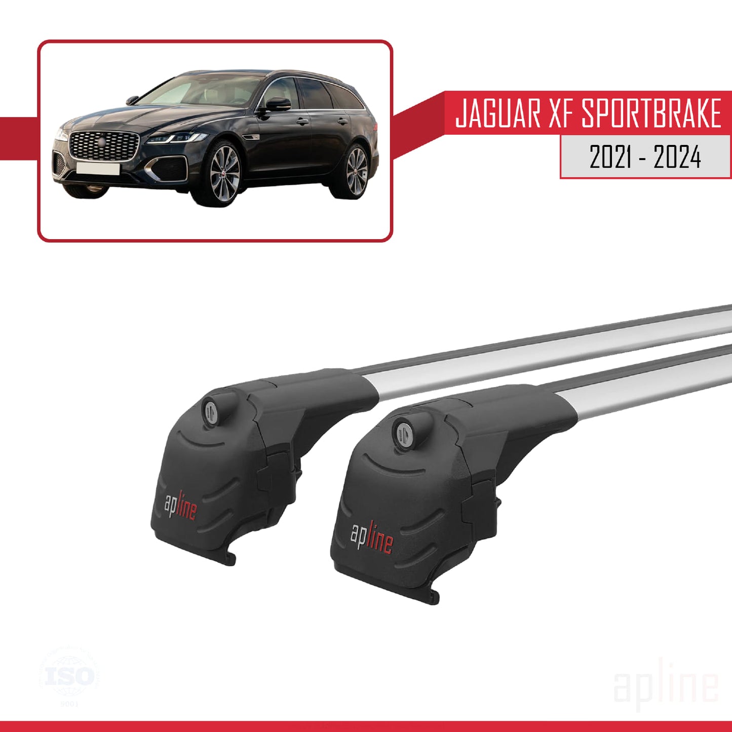 Compatible with Jaguar XF Sportbrake 2015-2025 ACE-2 Car Roof Rack Cross Bar Grey Aluminium 2 Bars