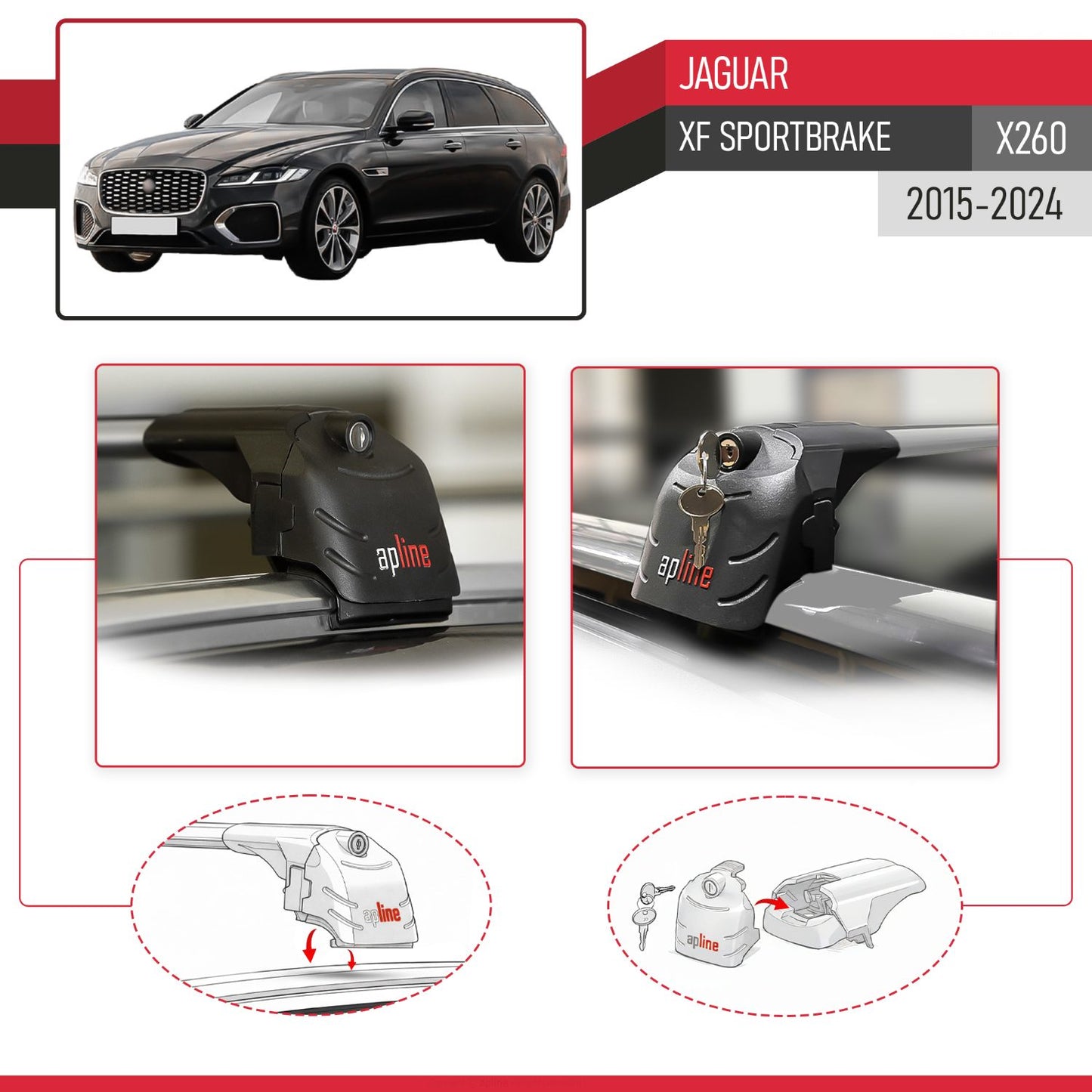 ACE-2 Dakdrager bagagedrager compatibel met Jaguar XF Sportbrake 2015-2025 Spoorstaven Grijs Aluminium 2 Staven
